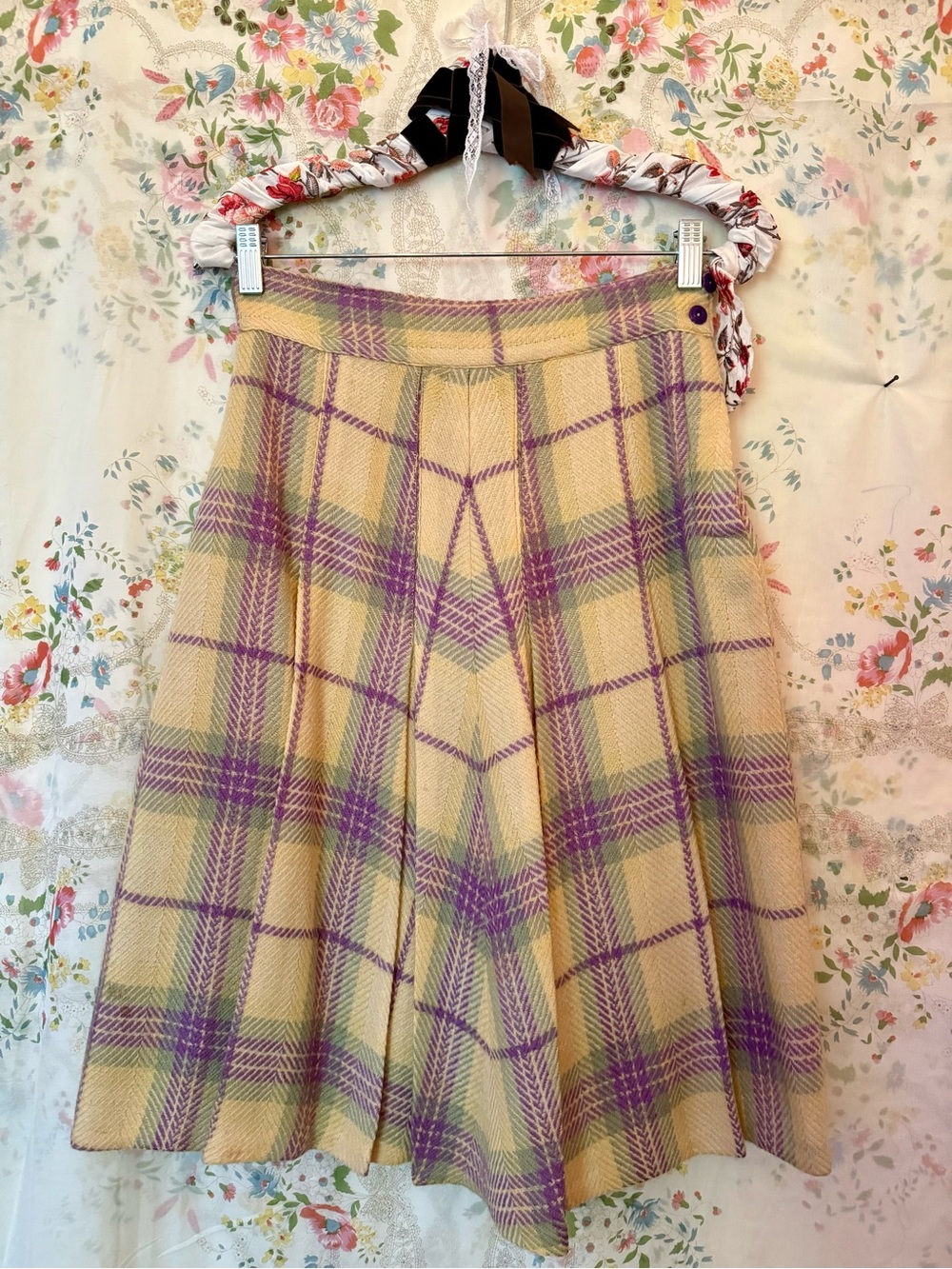 Vintage 1950s Plaid Pleated Midi Skirt Small - Picture 7 of 14